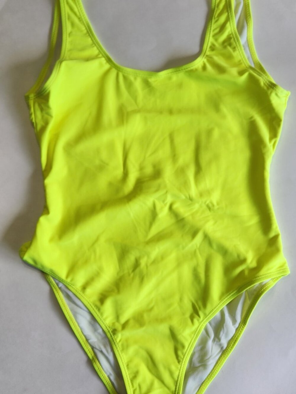 Women's High Cut Low Back Fluorescent Yellow One-Piece Swimsuit - Size M